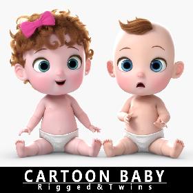 3D model Cartoon Twin Baby Rigged